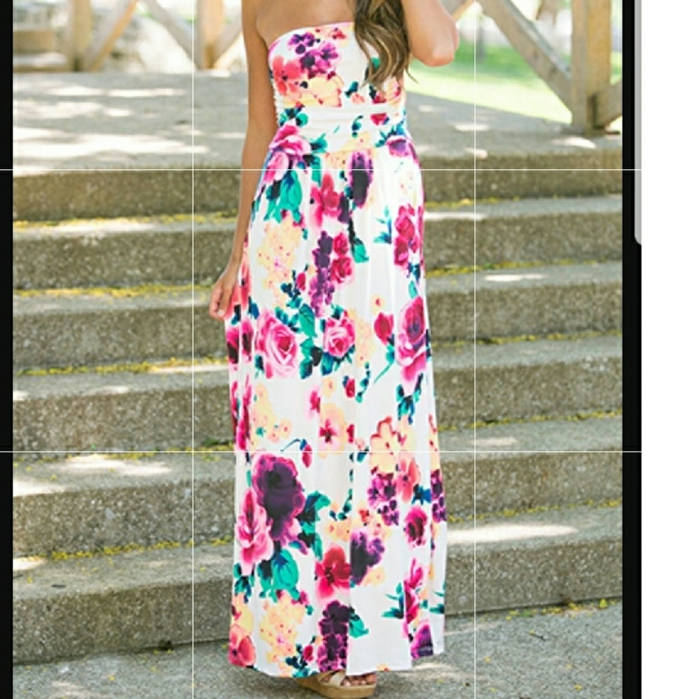 Floral Strapless Maxi Dress with pockets!! - Picture 3 of 4